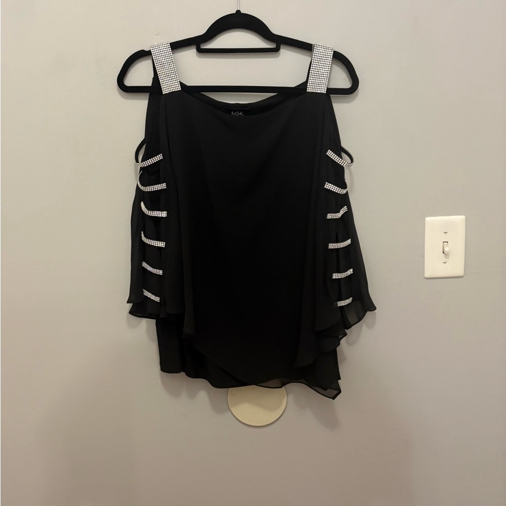 MSK Black Top with Silver Embellished Straps - Picture 12 of 13